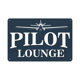 Letnspk Pilot Lounge Sign - Vintage Airplane Aviation Wall Decor Art Accessories, Retro Metal Tin Sign for Man Cave, Garage, Boys Room, Flight Club, Cool Stuff Gift for Men Boy, 12 x 8 Inch