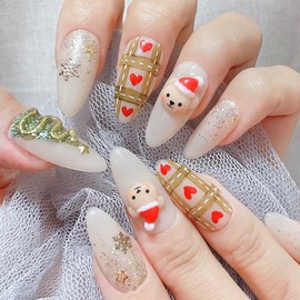 Brown Cree Bear Handmade Nail Tips - Short Oval / 브라운크리곰돌 수제네일팁 - 숏오벌