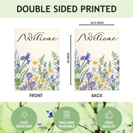 Mugod Iris Flowers Garden Flag 12.5X18 Double Sided, Meadow Flower Leaf Branch Plant Iris Bell Home Yard Flags for House Outdoor Decor Porch Patio Lawn