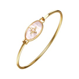 JewelryWe Star Bangle Gold Women: 14K Gold-Plated Celestial Bracelet with Mother of Pearl and Opal Elegant Star Bracelet Cuff Bangle Filigree Jewellery Gift for Women Girls