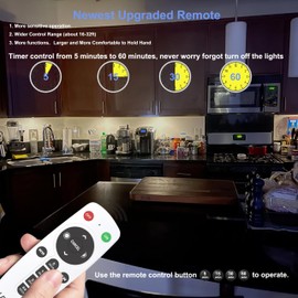 Remote Control Under Cabinet Lighting Wireless 1 Pack, 20-LED Dimmable Closet Lights Rechargeable Under Counter Light, Stick on Touch Night Light Strip Bar for Kitchen Stairway Bedroom, 3 Colors
