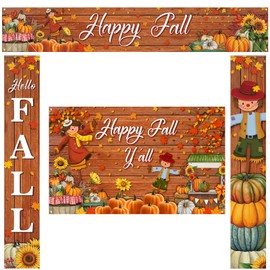 Ctosree 4 Pcs Fall Porch Banner Sign Happy Fall Y'all Banner Backdrop for Autumn Thanksgiving Decoration Home Outdoor Garden Fence Yard Lawn Porch Decor
