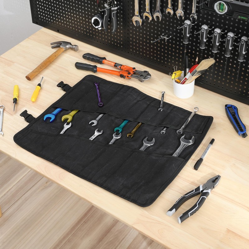 Wrench Roll,Heavy Duty 16oz Waxed Canvas Large Wrench Roll Up