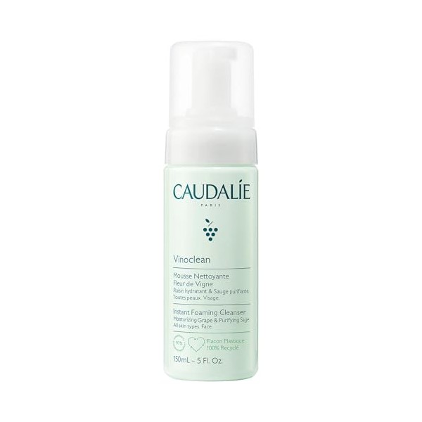 Caudalie Vinoclean Espuma Facial Limpiadora, Limpiador Diario que Limpia, Suaviza