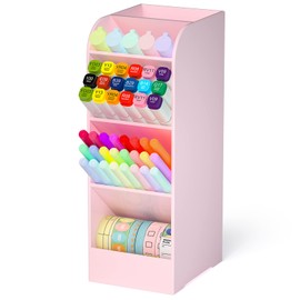 Asten Pen Holder, Pencil Holder for Desk, Pen Organizer for Office, School, Desktop, Large Capacity Pen Storage Organizer with 5 Compartment for Pens, Markers, Makeup Brush, Cosmetics (Pink, 1 Pack)