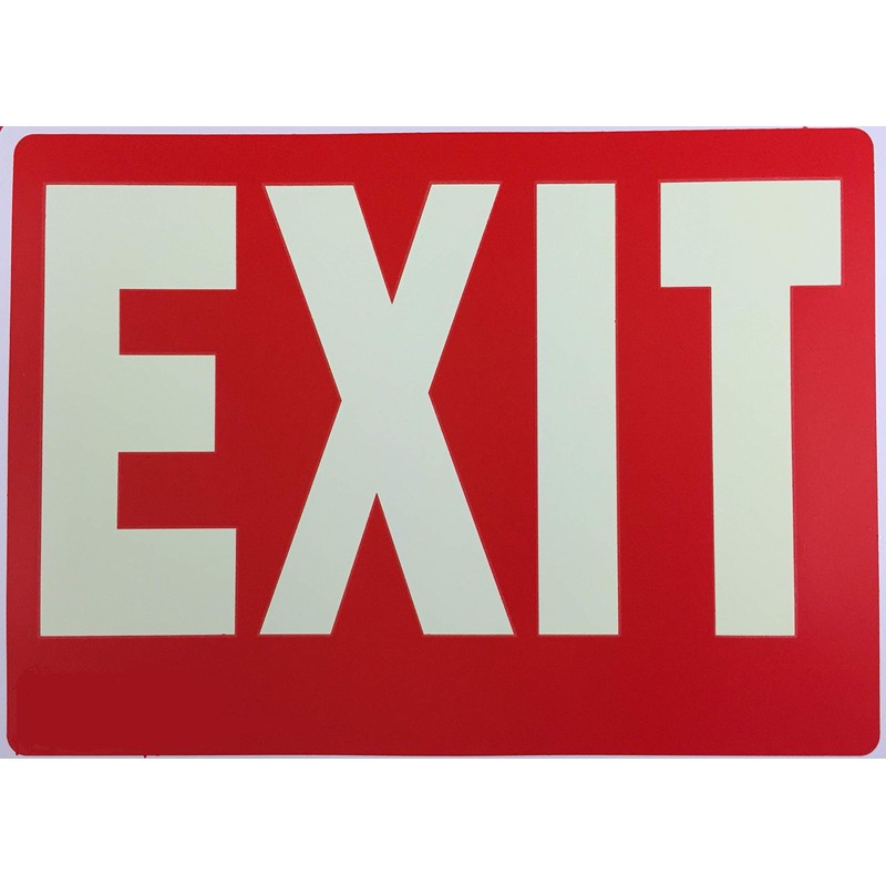Exit Sign Glow-in-The-Dark Exit Sign, 12 by 8 Inches, Photoluminescent