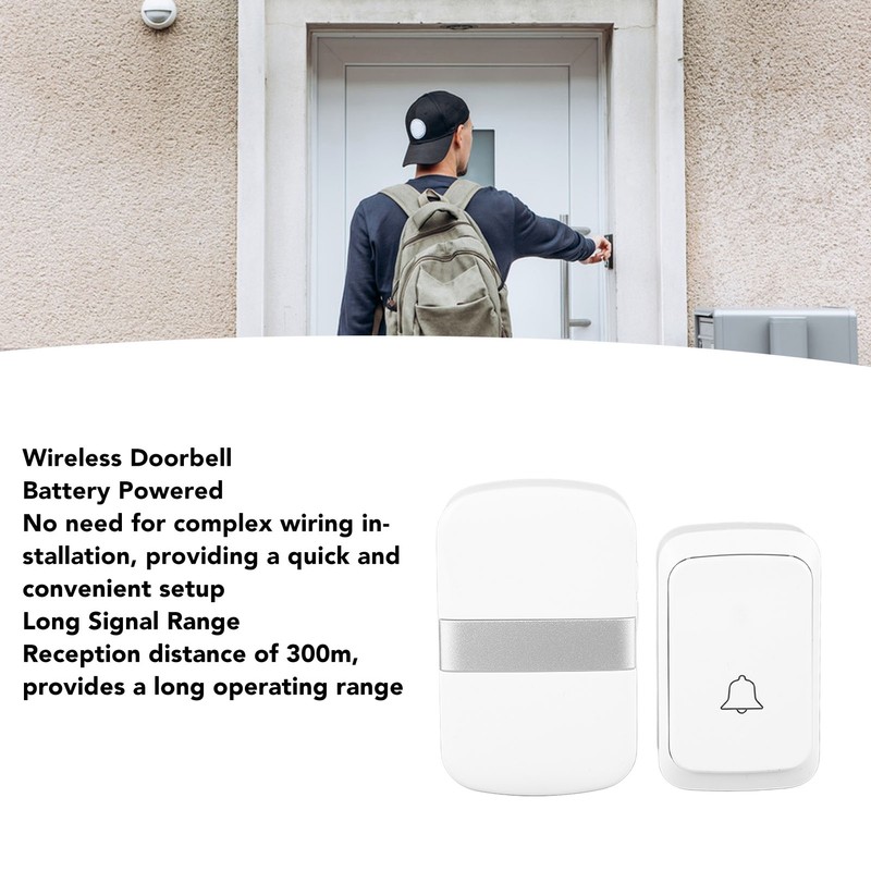 Wireless Doorbell Waterproof Electronic Battery Powered Transmitter Receiver Door Bell