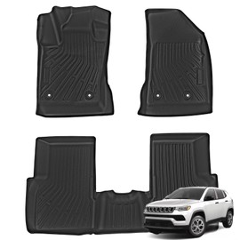 Fullux Floor Mats Car Mats Compatible with 2017-2024 Jeep Compass All Weather Floor Mat Floor Liner Waterproof Front & Rear Row Full Set Automotive Floor Mats for Cars Black