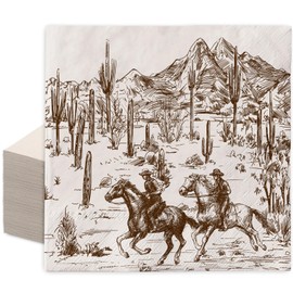 FYSUIMU 100Pcs Western Cowboy Paper Napkins Brown Wild West Rodeo Horse Disposable Luncheon Napkins Western Desert Cactus Dessert Dinner Hand Napkin for Birthday Baby Shower Party