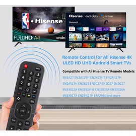 Replacement Remote Control for All Hisense 4K LED HD UHD Smart TVs (EN2A27), Fit for Hisense Android Smart TV EN2A27 EN2A127H EN2A27HT EN2AN27H EN2AS27H EN2B27 EN2C27