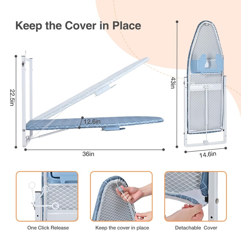 KINGBOARD Wall Mounted Ironing Board with Iron Holder, Compact Ironing