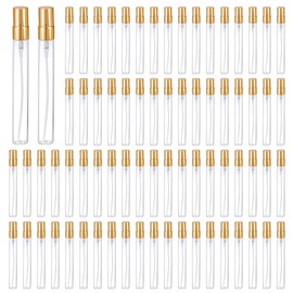 FREEBLOSS 80 PCS Mini Spray Bottles Clear Glass Perfume Bottles 10ML Portable Glass Spray Bottle Refillable Atomizer Spray Sample Containers for Travel Outdoors, Gold