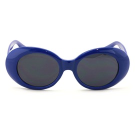 V.W.E. Vintage Sunglasses UV400 Bold Retro Oval Mod Thick Frame Sunglasses Clout Goggles with Dark Round Lens (Blue)