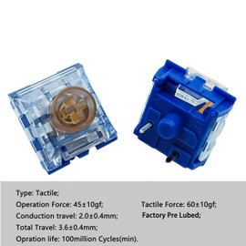 Zjmehty Silent Tactile Switches,Kailh Box Deep-Sea Silent Whale Switches for Mechanical Keyboard,3-Pin 45gf/Waterproof Dustproof/Long Life Switches（Silent Whale,108Pcs）