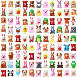 Zhanmai 100 Pcs Mini Plush Stuffed Animal Bulk Small Animal Toys Keychain Party Favors Easter Egg Stuff for Kids Birthday Valentine Carnival Classroom Prizes Gift Goodie Bag Filler(Cute Style)
