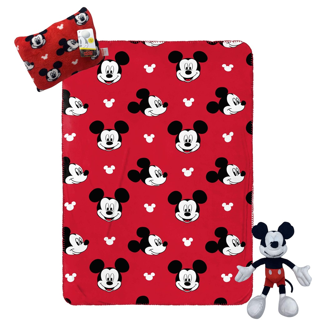 Jay Franco Disney Mickey Mouse Travel Set - 3 Piece Kids Travel Set Includes Blanket, Pillow, Plush (Offical Disney Product)