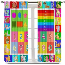ABC - Cortinas con diseño de alfabeto, de dibujos animados, colores con números de animales, para el aprendizaje en el aula, cortinas opacas con aislamiento térmico para niños, niñas, sala de estar,