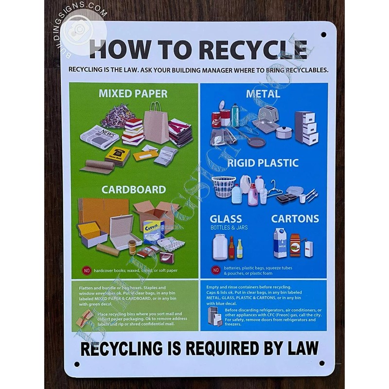 BUILDINGSIGNS.COM NYC Recycle Sign (White, Rust Free, Aluminum 8.5X11)-REF24-