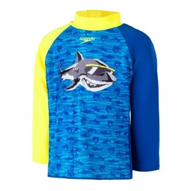 Speedo Boy's Reef Shark Rash Top, Turksh Sea/Hyper Yellow, 4
