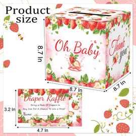 51Pcs Strawberry Diaper Raffle Tickets with Box for Baby Shower Games, A Berry Sweet Baby Is On The Way Diaper Raffle Card Box for Gender Reveal Baby Shower Raffle Oh Baby Party Decoration Card Boxes