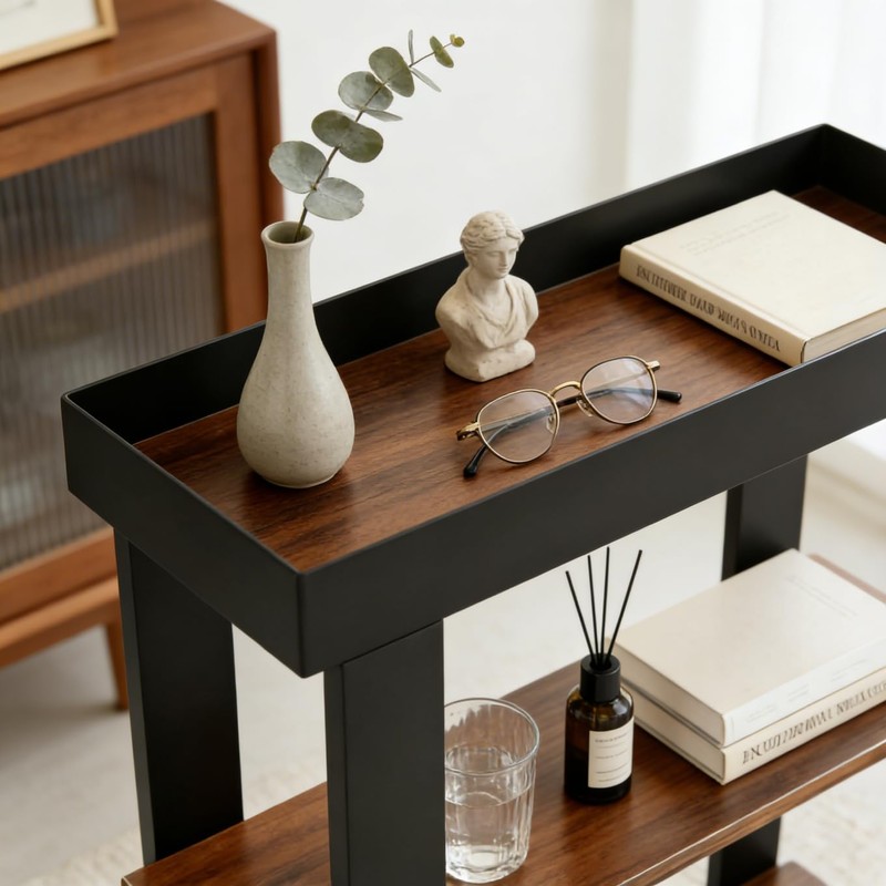 ZEXVIDA Narrow Side Table, 3-Tier Side Table, Rustic Farmhouse Narrow