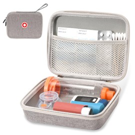 Fukumi Hard Travel Case for Asthma Inhaler and Accessories - Mesh Pocket, For Kids and Adults, Grey