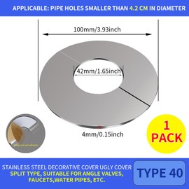 TTQiAnJ 4 Pieces Split Rosettes Pipe Collar, Split Wall Flanges, Stainless Steel Chrome-Plated Pipe Cover for Taps, Pipes, Radiator Pipes, Silver, Inner Diameter, 42 mm