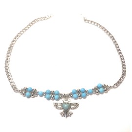 Thunderbird Western Rodeo Boot Chain Gemstone Weave Bracelet Vibrant Blue Turquoise 16 Inch One Count