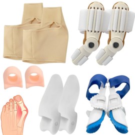 Kit Corrector de Juanetes y Separador de Dedos de los Pies - Set Integral Diurno y Nocturno con Férulas Articuladas, Correctores de Tela Elástica y Separadores de Silicona Suave - Ajuste Unisex