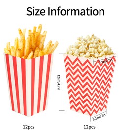 Popcorn Boxes, 24Pcs Striped Wave Paper Popcorn Favor Boxes, Popcorn Carton Containers Mini Snack Striped Paper Boxes for Family Movie Night, Mini Snack Boxes, Concession Stand, Party