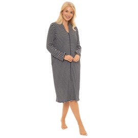 Suzy & Me Ladies 100% Cotton Zip Dressing Gown (as8, numeric, numeric_18, numeric_20, regular, regular, NAVY)