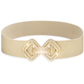 MESU Women Wide Stretchy Belts Waist Elastic Waistband for Dresses Beige Band Gold Buckle 95CM