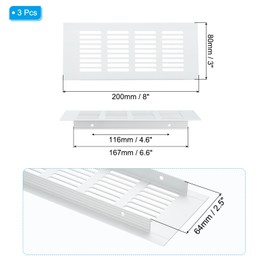 PATIKIL 8 x 3 Inch Door Air Vent Cover, 3 Pcs Heavy Duty Aluminum Grille Ventilation Cover Louvered with Mounting Screws for Cabinet Wardrobe Door, Silver