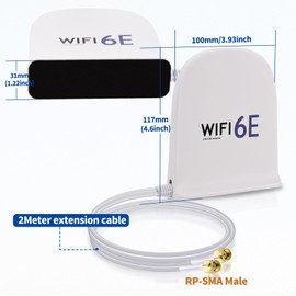 Bingfu WiFi 6E Antenna Tri-Band 2.4GHz 5GHz 6GHz MIMO RP-SMA Male Magnetic Base 8dBi White Antenna with 6.5ft Cable for WiFi Router Wireless Network Card PC Motherboard PCI PCIe Card Security Camera