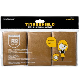 TitanShield 150 Gold Small Japanese Sized Trading Card Sleeves Deck Protector for Yu-Gi-Oh, Cardfight!! Vanguard & More