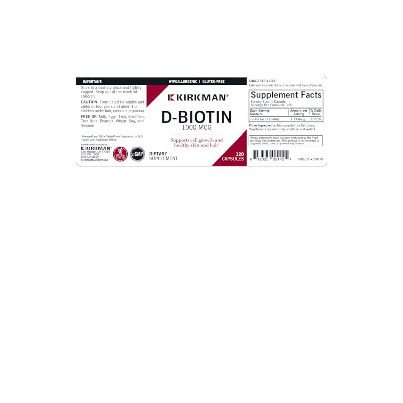 d-Biotin 1000 mcg Capsules - Hypo - 120 count
