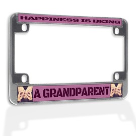 Fastasticdeals Metal Insert Bike License Plate Frame Happiness is Being A Grandparent C Weatherproof Motorcycle Accessories Chrome 4 Holes Solid Insert