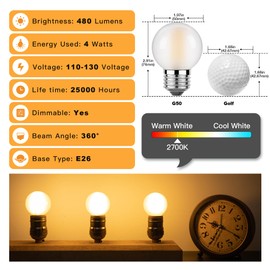 Sphoon Dimmable LED 4W Globe Light Bulb,40W Equivalent E26 Standard Screw Base Small Decorative Bulb for Vanity,Bathroom,Wall Sconces,G16.5 Soft Warm 2700K 480Lumen Frosted,3 Pack