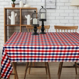 Urban Villa Mantel a cuadros de búfalo, mantel de mesa para cocina, comedor, 100% algodón, ideal para fiestas, bodas, día festivo, cenas, rojo/azul/blanco, rectangular, 52 x 70 pulgadas, 4 – 6 asientos