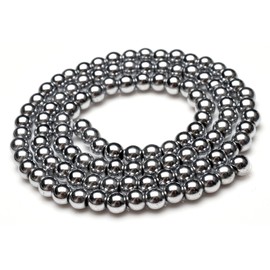 [Fukuenkaku] Hematite Silver Coating 0.08 inch (2 mm), 1 Row (Approx. 15.0 inches (38 cm), Natural Stone, Power Stone Beads, Hematite Silver Coated 8mm