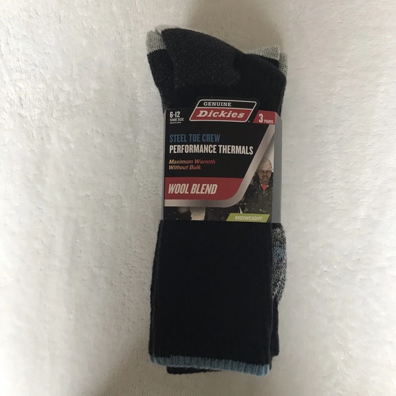 Genuine Dickies Dickies Mens Black Crew Performance WoolBlend Thermal Socks