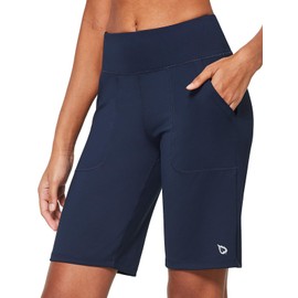 BALEAF Bermudas largas para Mujer, Pantalones Cortos atléticos de Cintura Alta de 10 Pulgadas, para Uso Casual, Verano, Correr, Secado rápido, Longitud hasta la Rodilla