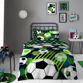 GC GAVENO CAVAILIA Football Duvet Cover Set (135 x 200 cm), Reversible Geomtric Kids Bedding Sets With Pillowcase, Polycotton Quilt Cover Single Bed, Soft Comforter Covers, Green