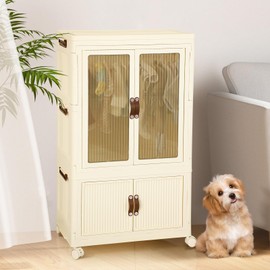 LANGRUI Dog Wardrobe with Wheels, Drawers and Hangers for Dog Clothes and pet Accessories
