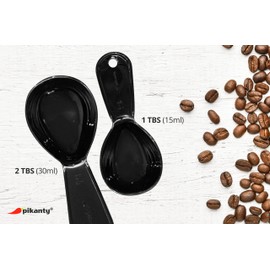 Pikanty - Coffee Scoops Set of 2 - Durable Plastic, 1 Tbsp (15ml) & 2 Tbsp (30ml) Sizes, Perfect for Coffee, Sugar, Tea, Flour | Dishwasher Safe Measuring Spoons | Made in USA (Black)