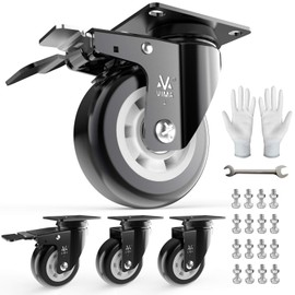 Heavy Duty Plate Caster Wheels 4" PU No Noise,Premium Polyurethane Double Ball Bearing Steels,Easily Lock or Unlock -330 Lbs Per Casters (Pack of 4, 2 Swivel Dual Locking & 2 Swivel) Black Wheel