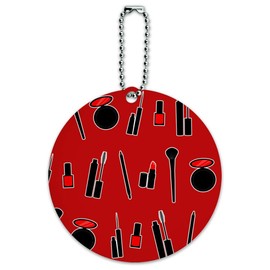 Makeup Lipstick Mascara Eyeliner Pattern Round Luggage Card Carry-On ID Tag