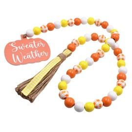 Alipis Thanksgiving Beaded Tassel Garland Rustic Wooden Beads Decor with Pumpkin Tag Farmhouse Tiered Tray Wall Decoration Rope Wood Material for Festive Home Decor