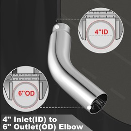 4 inch Diesel Exhaust, Exhaust Pipe Tip Elbow with a Clamp. 4'' Inlet 6'' Outlet 23'' Long chrome exhaust tips