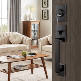 NEWBANG Traditional Keyed Entry Handleset for Single Front Door with Lever Handle in Aged Bronze Finish,(Active),MDHST201010B-AMZ